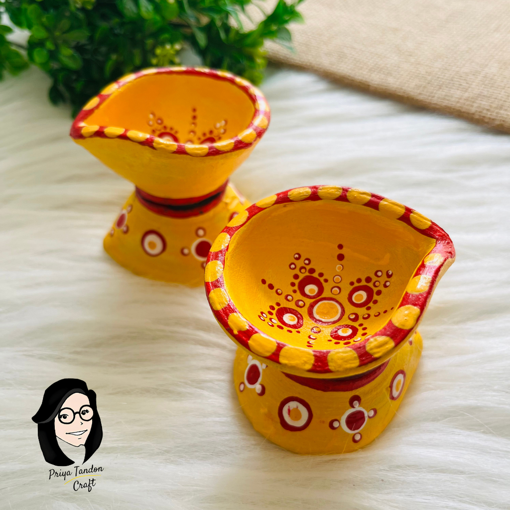 Handpainted Decorative Terracotta Diyas for Diwali (Set of 2)
