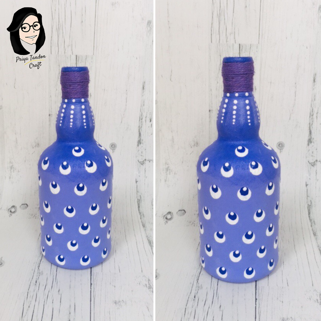 Purple Hand-Painted Glass Bottle With Evil Eyes Design