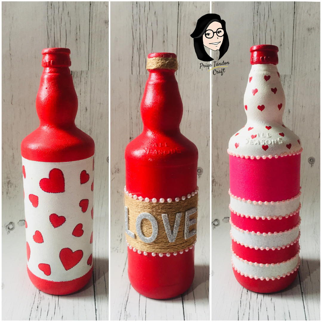 Hand-Painted Love Bottles For Valentine’s Day - Set of 3