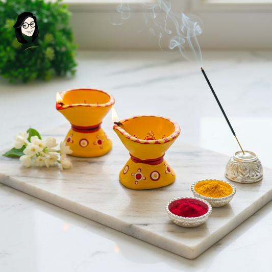 Handpainted Decorative Terracotta Diyas for Diwali (Set of 2)